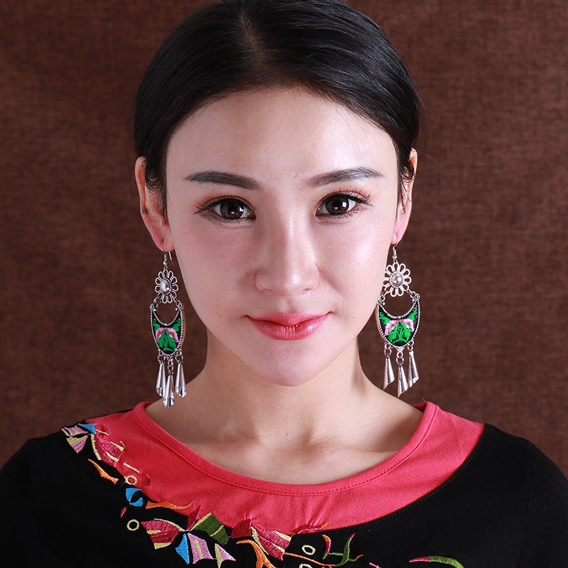 Handmade Ancient Oriental Earrings | Dangles Drop Earrings Jewelry Gift For Her | Traditional Vintage Ear Wire Earring Art Deco Any Occasion
