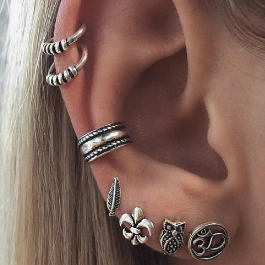 Cz Hoop Boho Earrings Everyday Earrings | Durable Bohemian Statement Stud Earrings for Women | Handmade Minimalist 7 Pcs Set Silver Earring