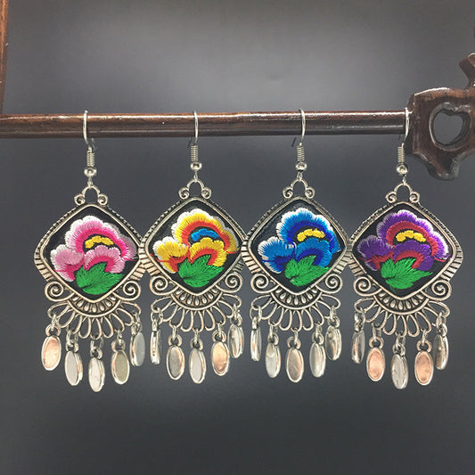 Ancient Chinese Art Deco Earrings | Handmade Oriental Dangles Earrings Jewelry for Women | Alloy Ear Wire Earrings | Earrings Gift for Her