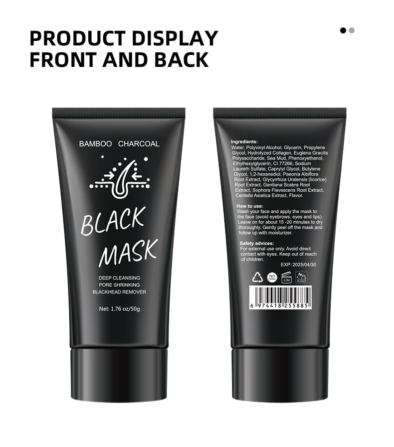 2Pcs Blackhead Remover Mask 1 Free Face Mask Brush, Peel Off Black Mask For Men And Women, Purifying Charcoal Face Mask For Deep Cleansing Blackheads, Pore Deep Cleansing Mask