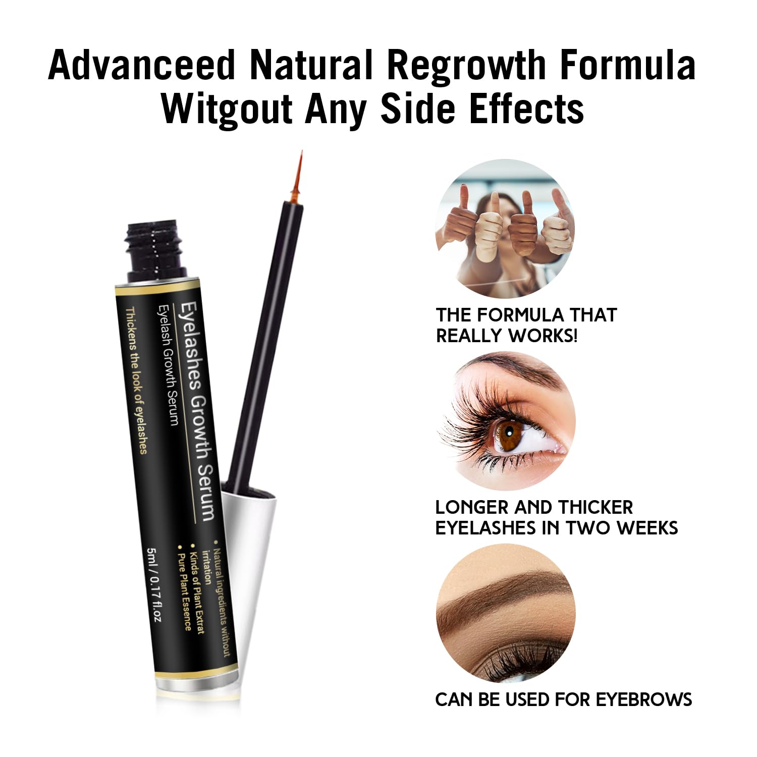 AMAZING LashForce Eyelash Growth Serum (5 ml) Eye Lash Serum For Eyelash Growth And Eyebrow Growth Serum - Eyelash Serum To Grow Lashes Thicker Natural Longer Eyelashes Lash Serum (Black)