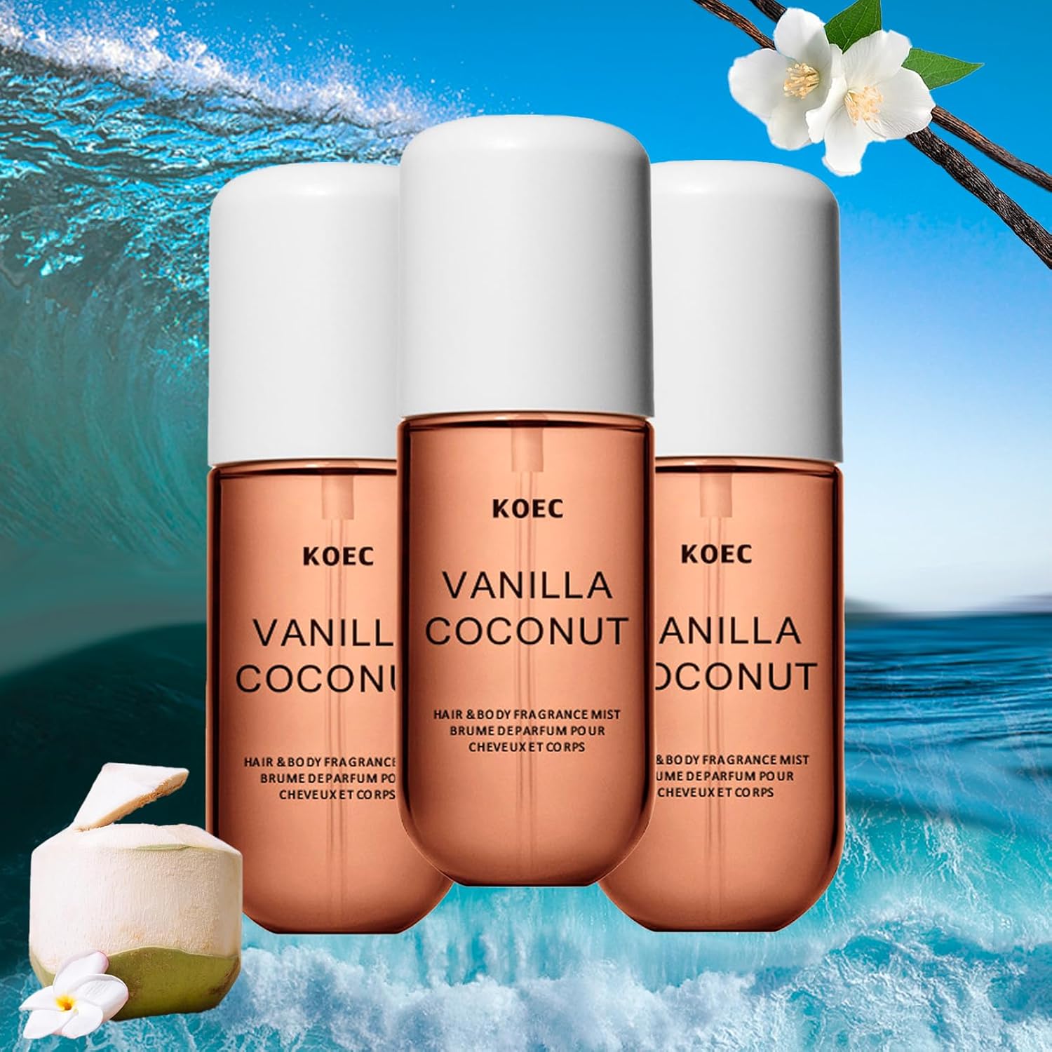 Koec Vanilla Coconut Perfume, Coconut Vanilla Perfume, Vanilla Coconut Hair and Body Perfume Spray (1PCS)Spray, Long Lasting (1pcs)