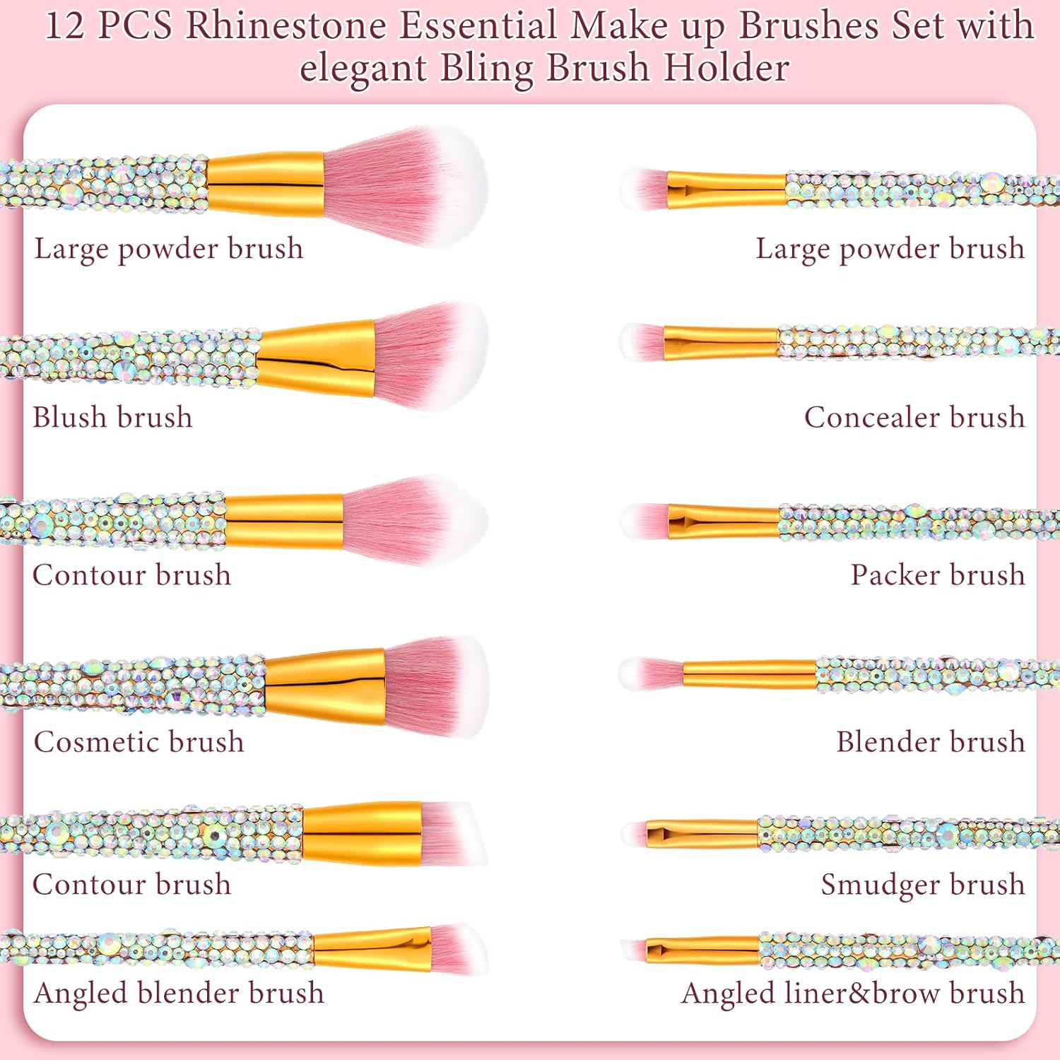 13 Pieces Rhinestone Makeup Brushes Set – Bling Edition