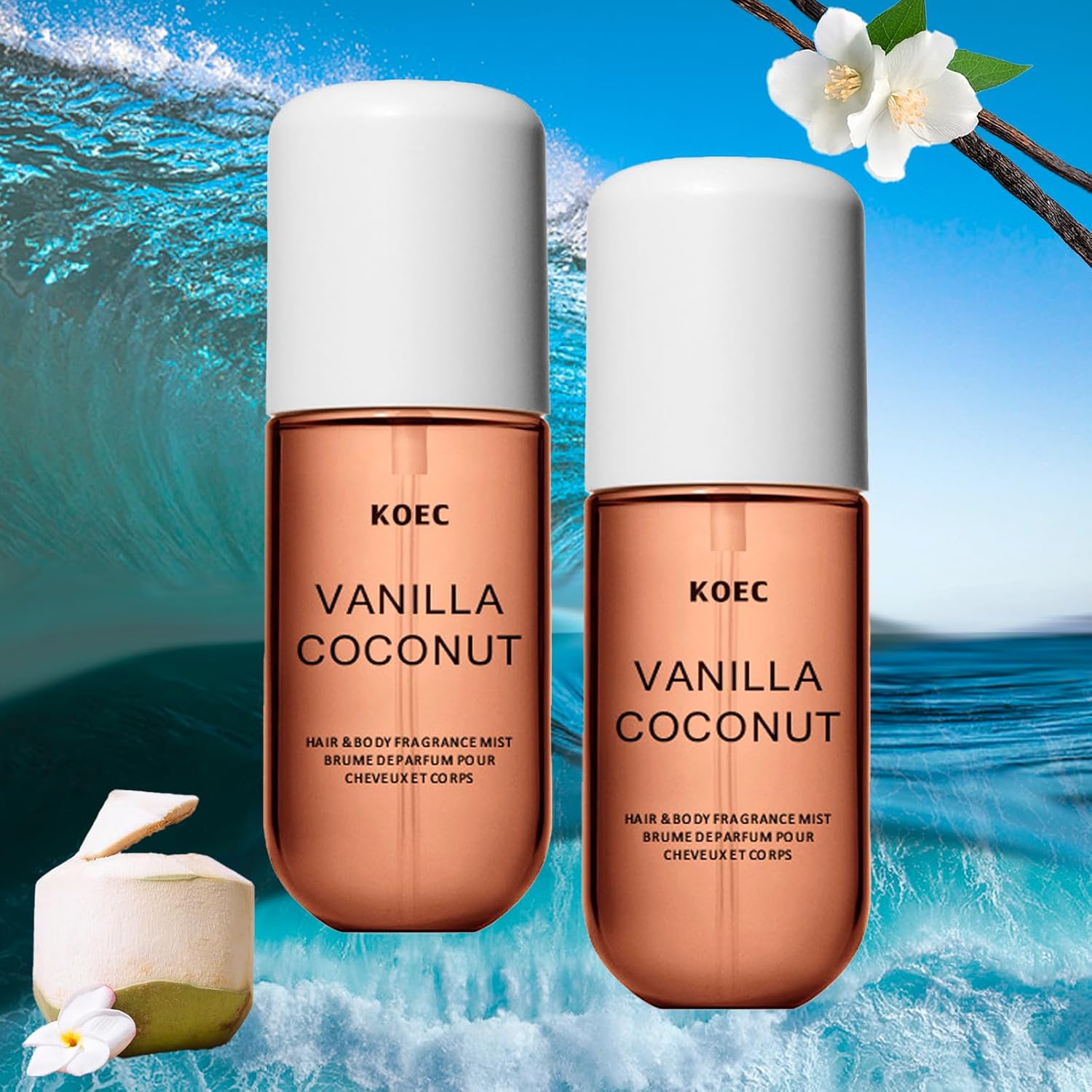 Koec Vanilla Coconut Perfume, Coconut Vanilla Perfume, Vanilla Coconut Hair and Body Perfume Spray (1PCS)Spray, Long Lasting (1pcs)