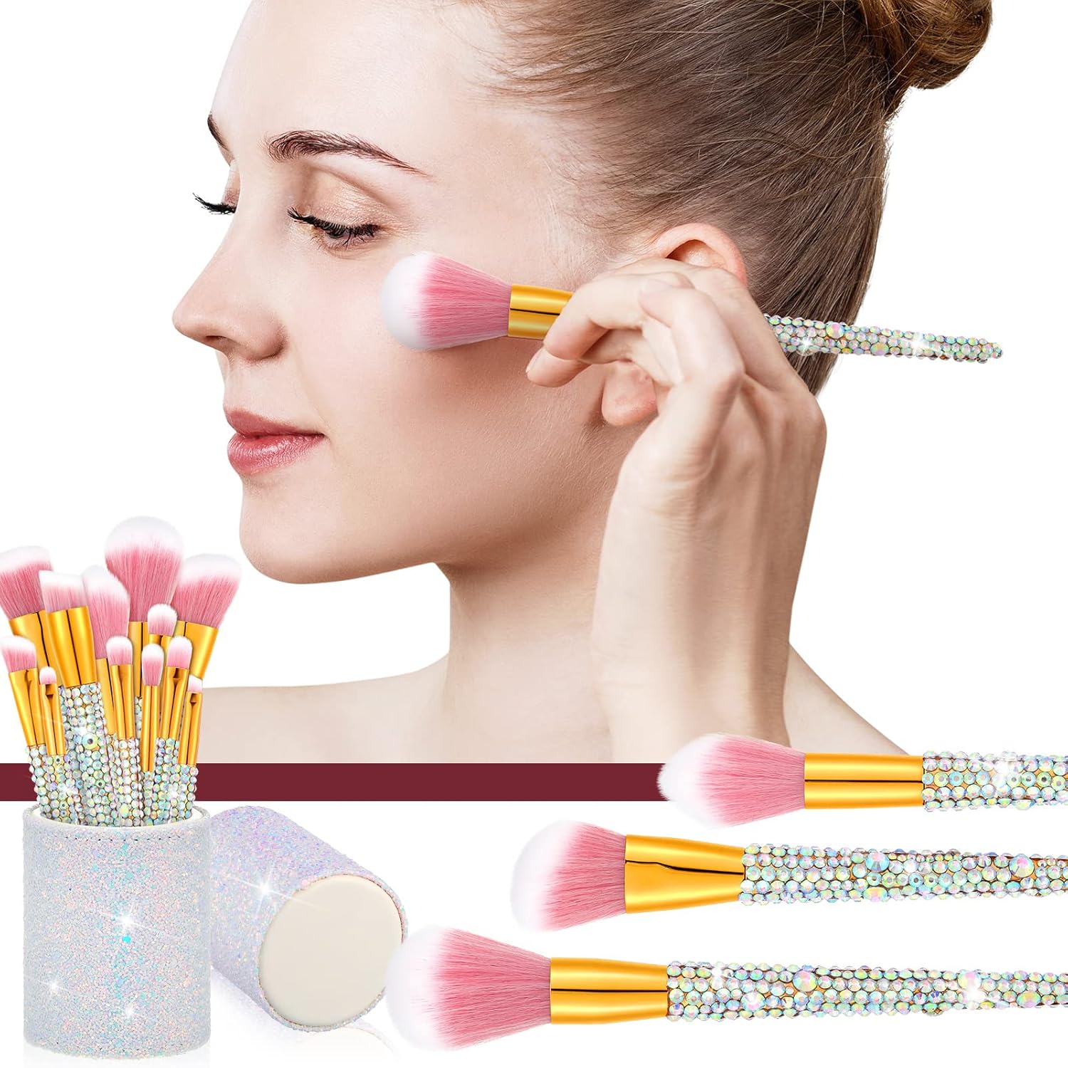 13 Pieces Rhinestone Makeup Brushes Set – Bling Edition