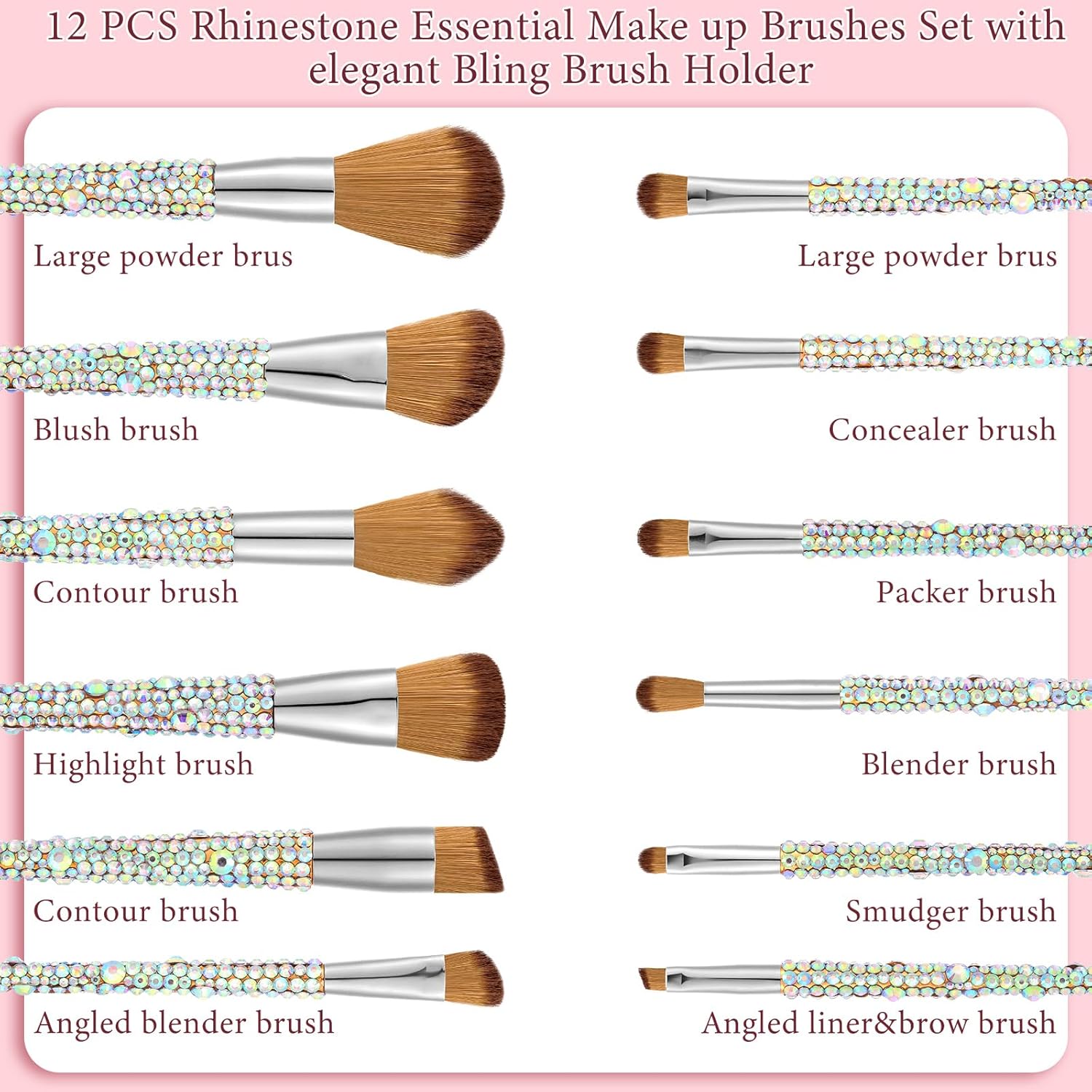 13 Pieces Rhinestone Makeup Brushes Set – Bling Edition