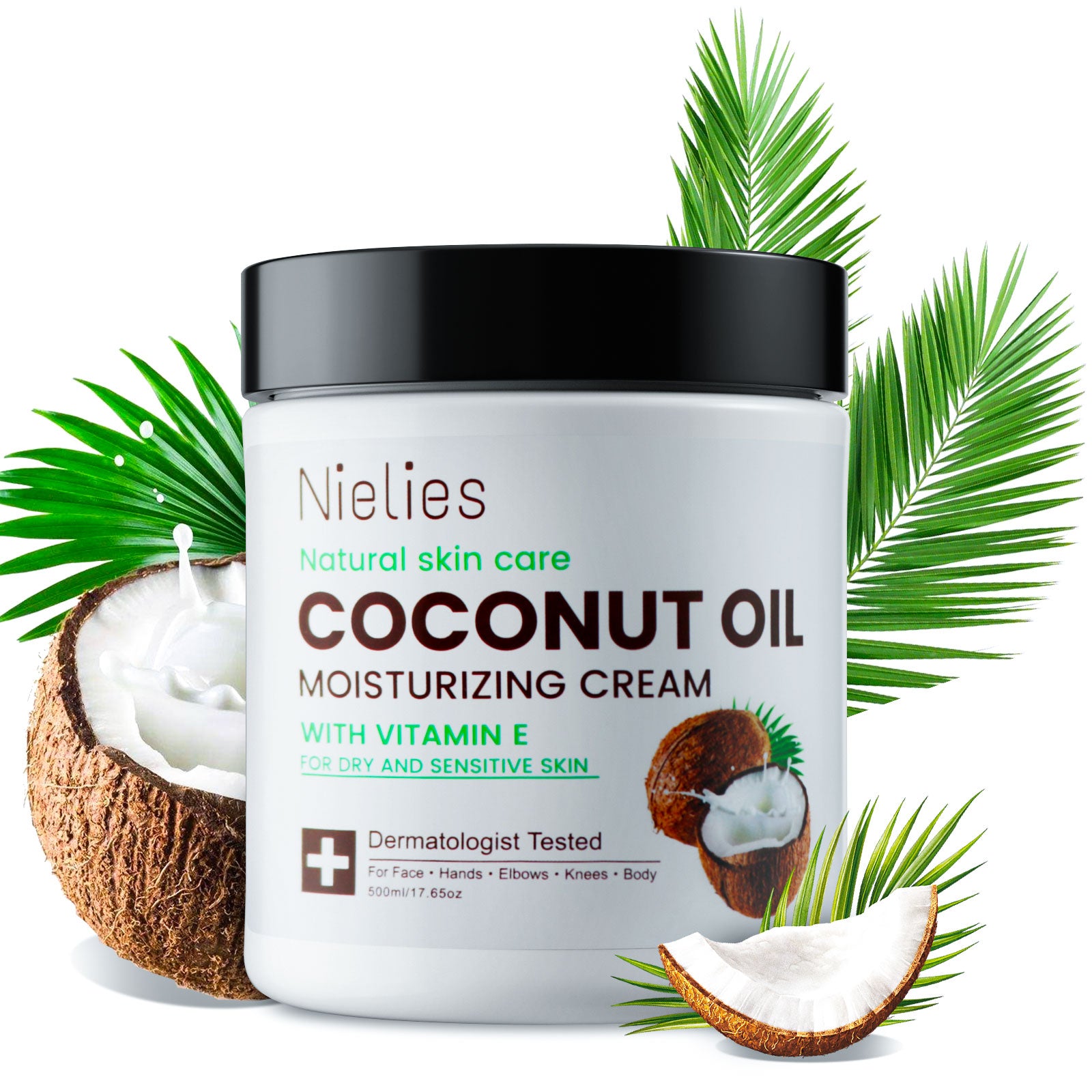 Nielies Coconut Oil Cream. Spa size 500ML Coconut Oil Moisturizing Cream, Coconut Oil Lotion for Skin, Face, Hands, Hair. Intense Hydration For Dry skin