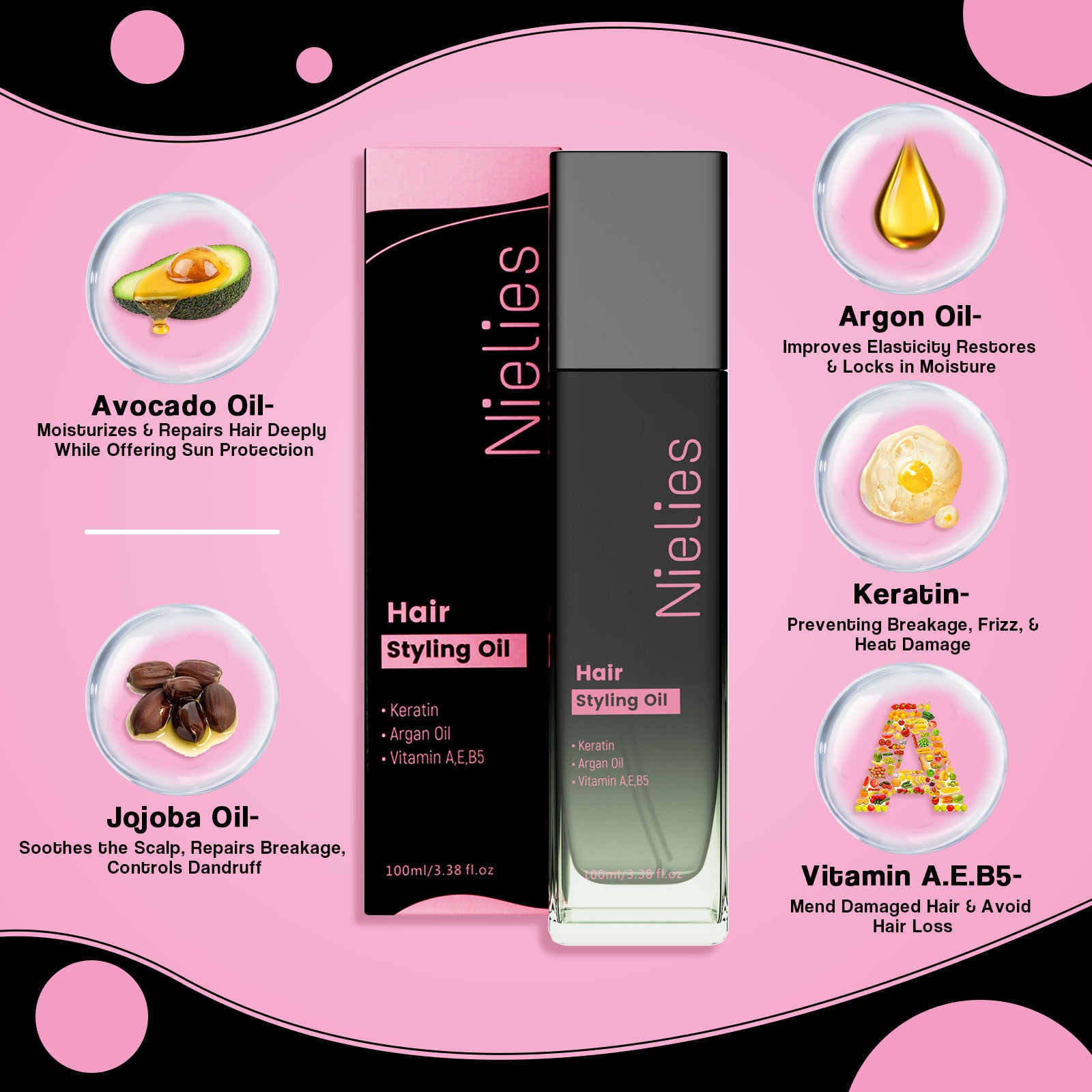 Nielies Hair Keratin Serum For Frizz & Dry Hair,Vitamin E