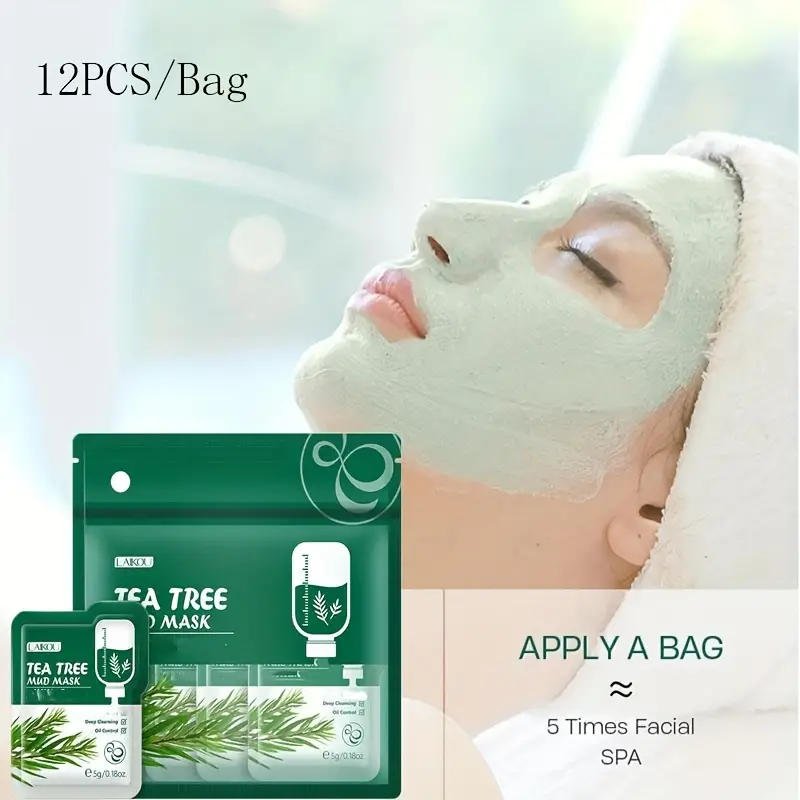 12 Pcs Tea Tree Mask Clay 5g Smearable Facial Cleansing Mud Mask