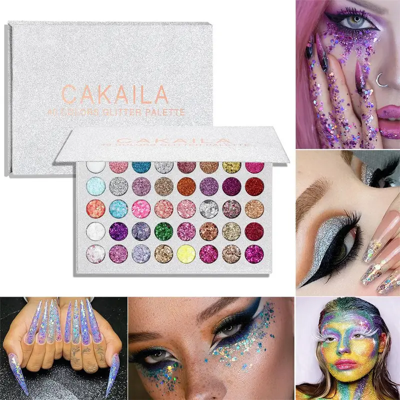 CAKAILA 40 Colors Glitter Powder Sequin Curry Cream Diamond Glitter Eyeshadow Palette,198g