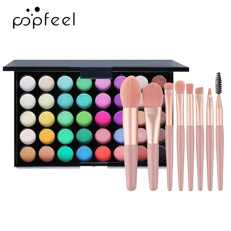 POPFEEL 40 Colors Eyeshadow And 8PC Eye Brush Set Eyes Makeup Set For Women