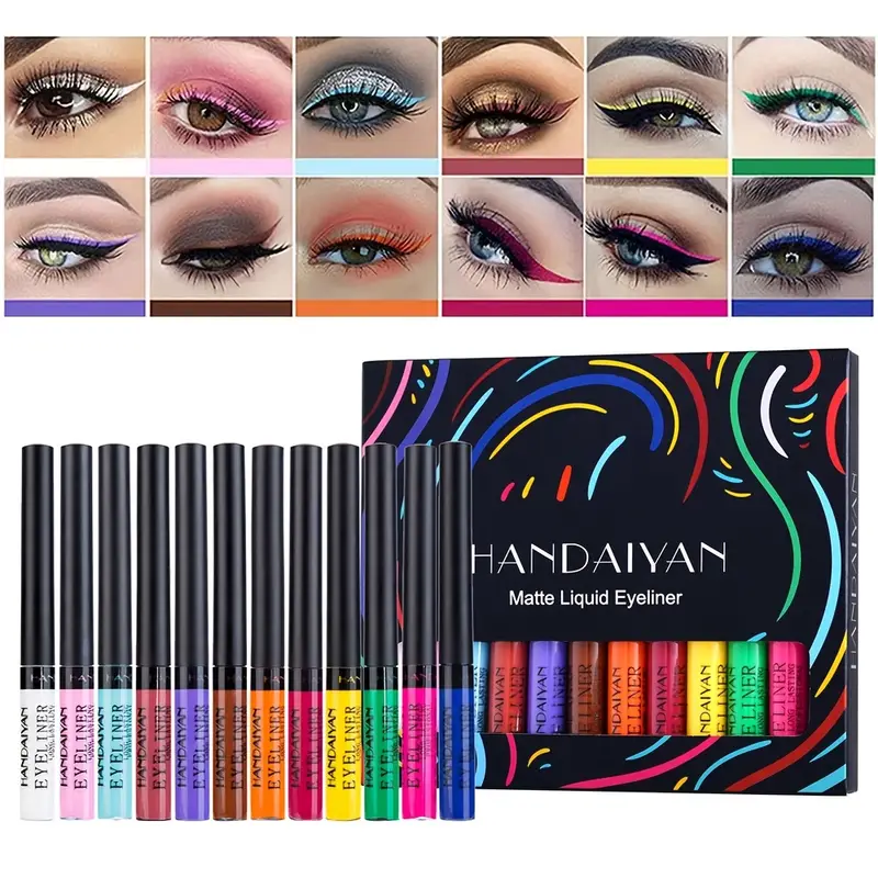 12-Piece Colorful Matte Liquid Eyeliner, Neon Rainbow Eyeliner Pencils Set