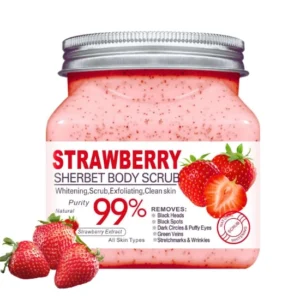 Strawberry Body Scrub Jar with Exfoliating Sugar Crystals