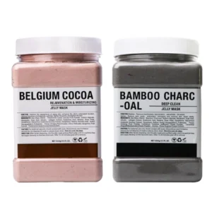 Belgium Cocoa & Bamboo Charcoal Jelly Masks jar and texture