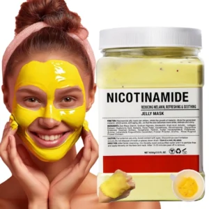 Application of nicotinamide jelly mask on glowing facial skin