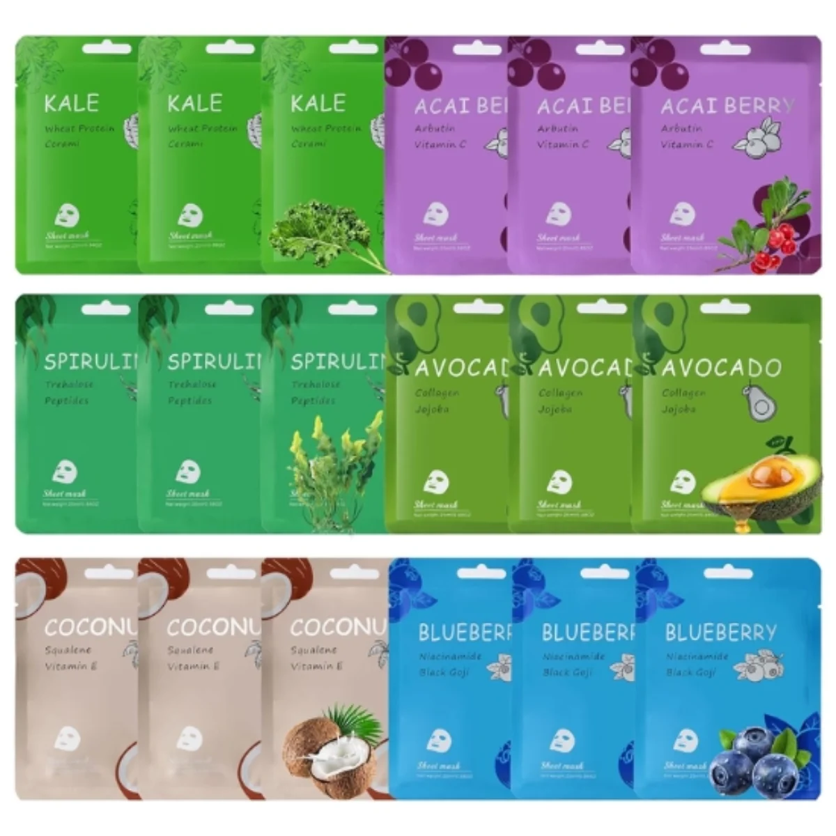 18-Pack Hydrating Jelly Sheet Mask Set – Moisturize Skin