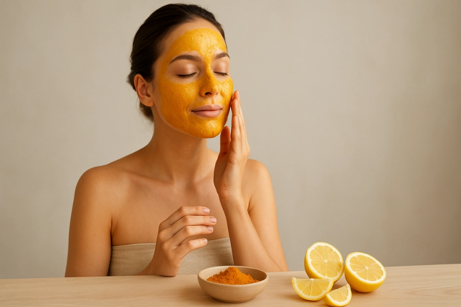 Turmeric and lemon on face